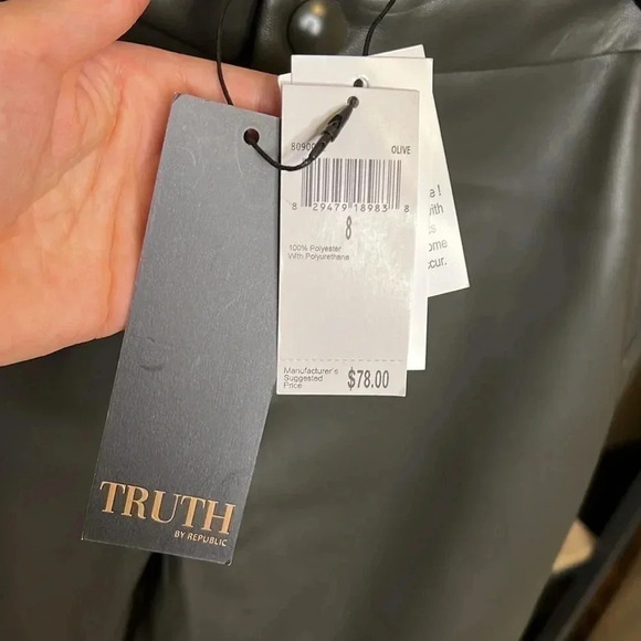 TRUTH by Republic NWT Faux Leather Olive Green Pants - Picture 3 of 8